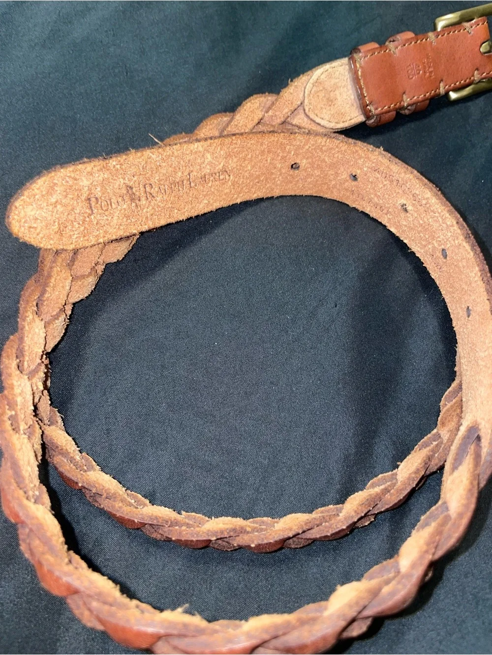Polo by Ralph Lauren Braided Leather Belt - Tan Brown with Brass Buckle
